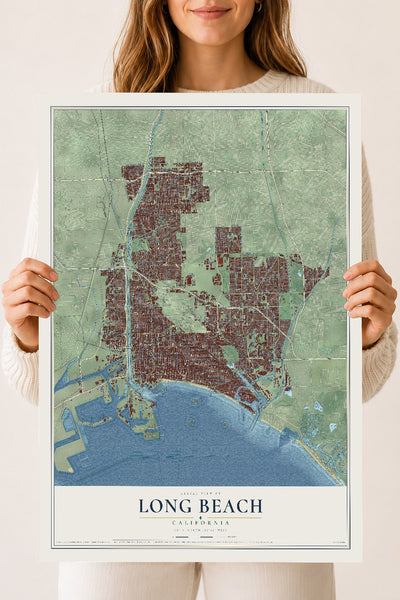 Map of Long Beach, California, 18 x 24 inch unframed archival matte print