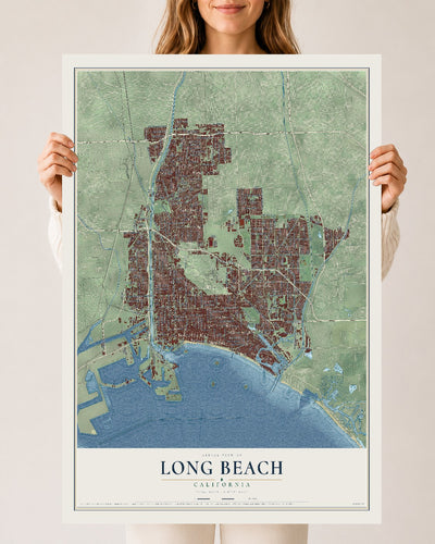 Map of Long Beach, California, 24 x 36 inch unframed archival matte print