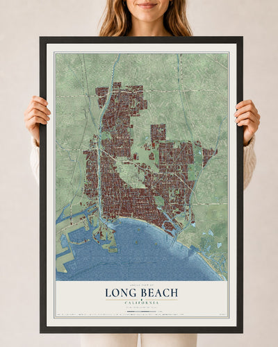 Map of Long Beach, California, 24 x 36 inch print in a black wood frame