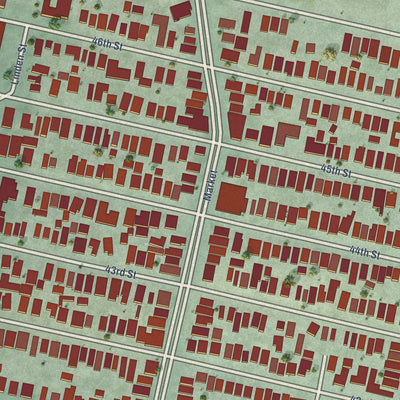 Close-up of the map of Longfellow, California print showing street and building detail