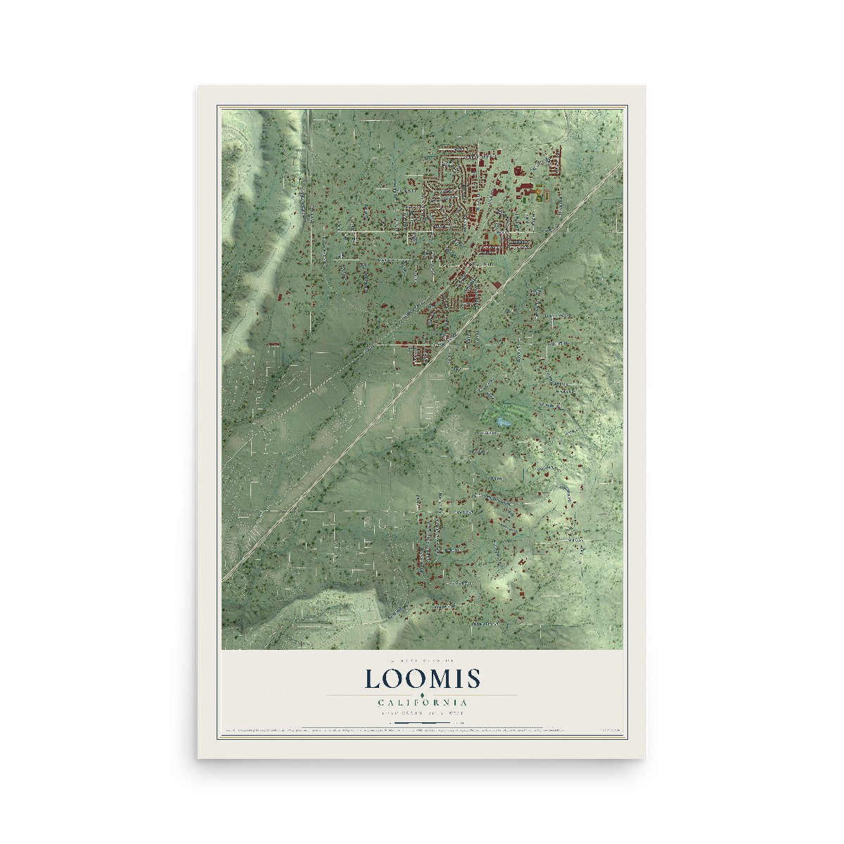 Map of Loomis, California, 12 x 18 inch unframed archival matte print