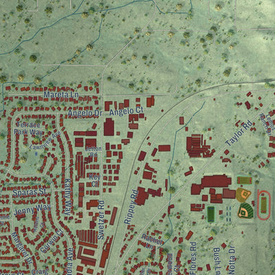 Close-up of the map of Loomis, California print showing street and building detail