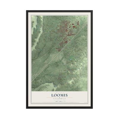Map of Loomis, California, 12 x 18 inch print in a black wood frame