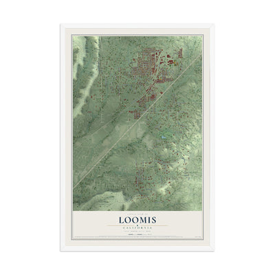 Map of Loomis, California, 12 x 18 inch print in a white wood frame