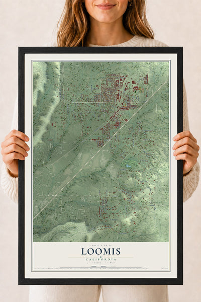 Map of Loomis, California, 18 x 24 inch print in a black wood frame