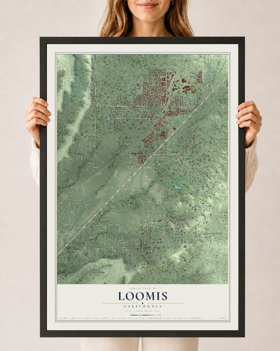 Map of Loomis, California, 24 x 36 inch print in a black wood frame
