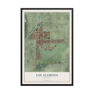 Map of Los Alamitos, California, 12 x 18 inch print in a black wood frame