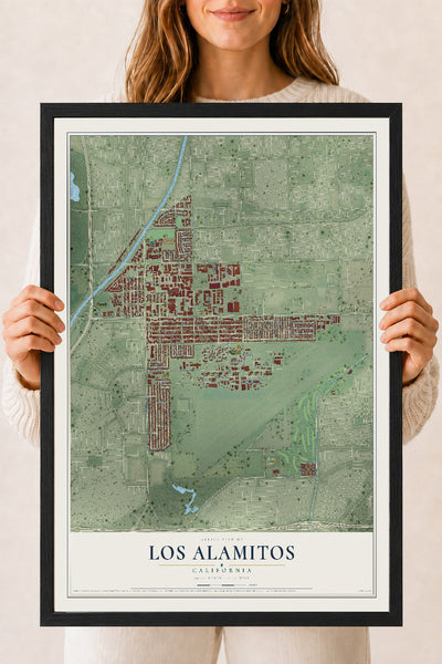 Map of Los Alamitos, California, 18 x 24 inch print in a black wood frame