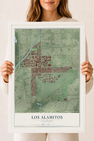 Map of Los Alamitos, California, 18 x 24 inch print in a white wood frame