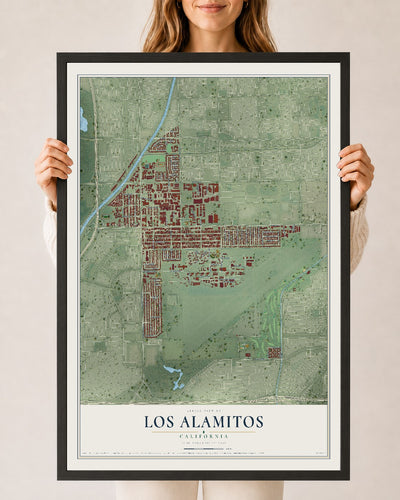 Map of Los Alamitos, California, 24 x 36 inch print in a black wood frame