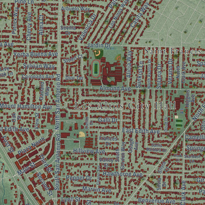 Close-up of the map of Los Altos, California print showing street and building detail