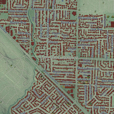 Second close-up of the map of Los Altos, California print showing more streets and buildings