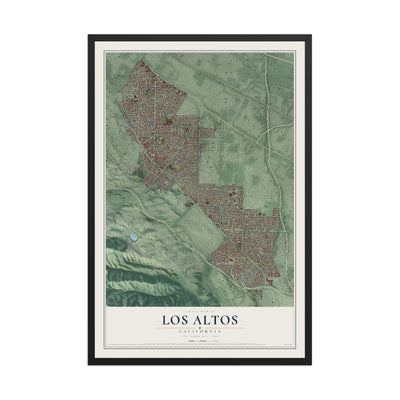 Map of Los Altos, California, 12 x 18 inch print in a black wood frame