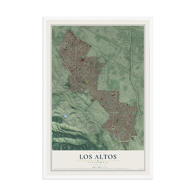 Map of Los Altos, California, 12 x 18 inch print in a white wood frame