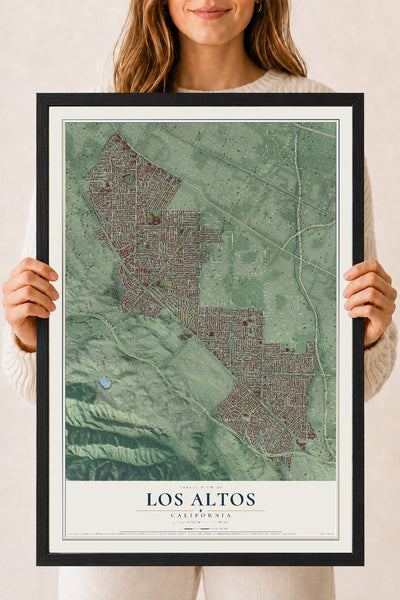 Map of Los Altos, California, 18 x 24 inch print in a black wood frame