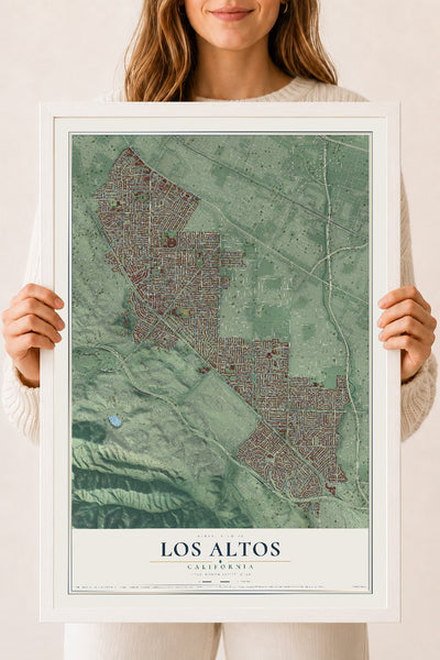 Map of Los Altos, California, 18 x 24 inch print in a white wood frame