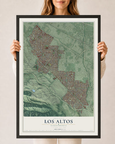 Map of Los Altos, California, 24 x 36 inch print in a black wood frame