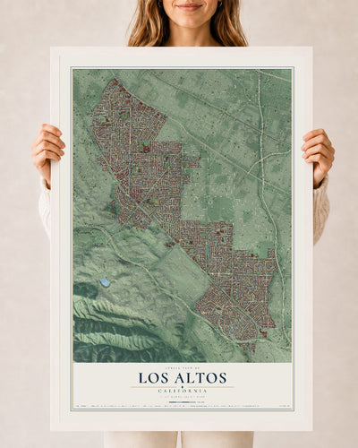 Map of Los Altos, California, 24 x 36 inch print in a white wood frame