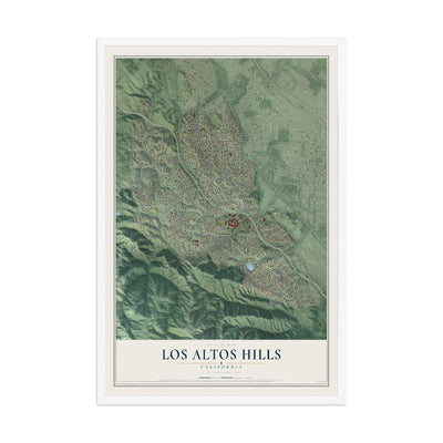 Map of Los Altos Hills, California, 12 x 18 inch print in a white wood frame