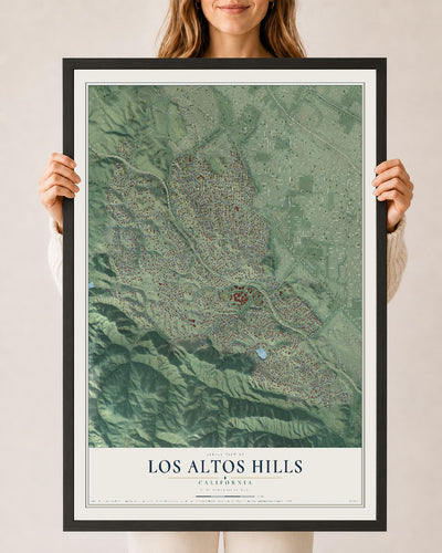 Map of Los Altos Hills, California, 24 x 36 inch print in a black wood frame