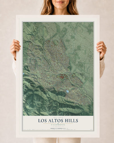 Map of Los Altos Hills, California, 24 x 36 inch print in a white wood frame