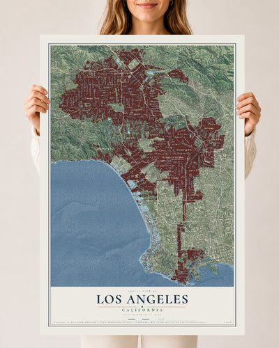 Map of Los Angeles, California, 24 x 36 inch unframed archival matte print