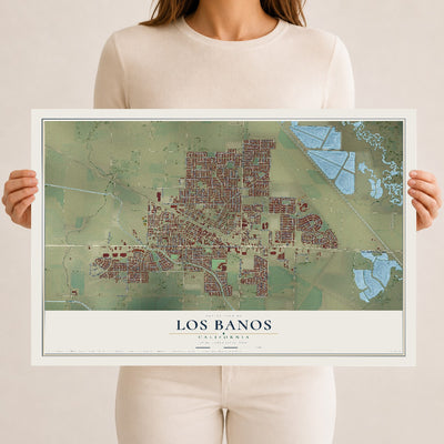 Map of Los Banos, California, 12 x 18 inch unframed archival matte print