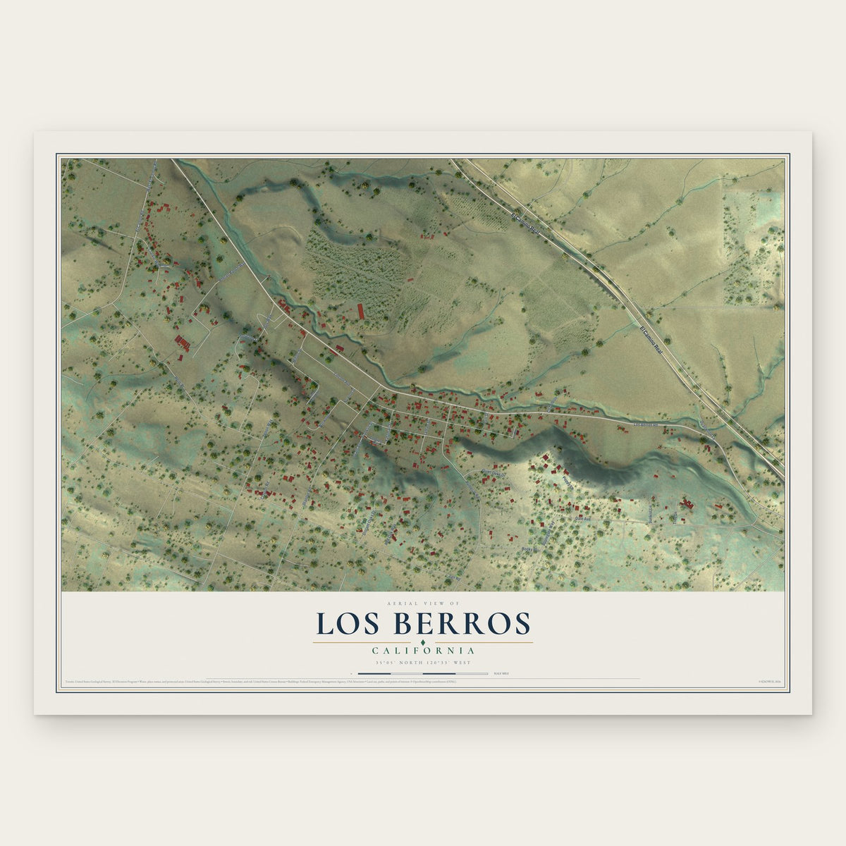 Los Berros, California map print, the full design