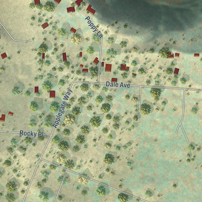 Close-up of the map of Los Berros, California print showing street and building detail
