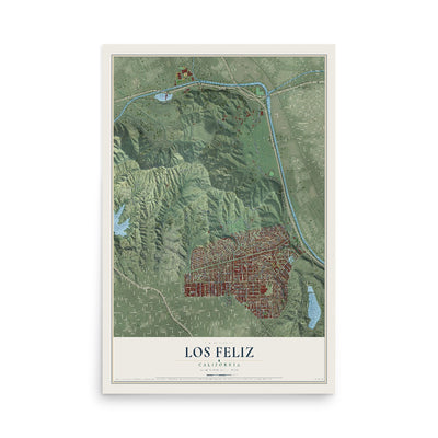 Map of Los Feliz, California, 12 x 18 inch unframed archival matte print