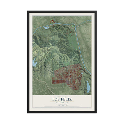 Map of Los Feliz, California, 12 x 18 inch print in a black wood frame
