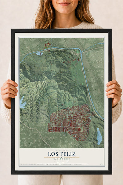 Map of Los Feliz, California, 18 x 24 inch print in a black wood frame