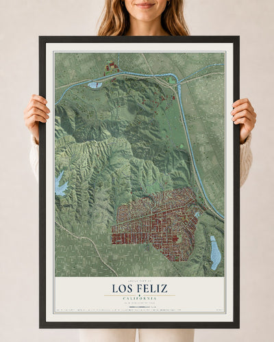 Map of Los Feliz, California, 24 x 36 inch print in a black wood frame