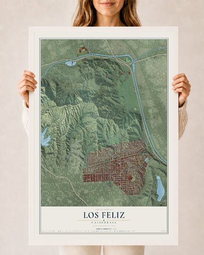 Map of Los Feliz, California, 24 x 36 inch print in a white wood frame