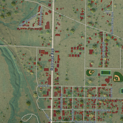 Close-up of the map of Los Molinos, California print showing street and building detail