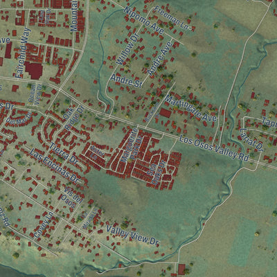 Second close-up of the map of Los Osos, California print showing more streets and buildings