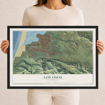 Map of Los Osos, California, 12 x 18 inch print in a black wood frame