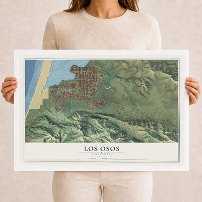 Map of Los Osos, California, 12 x 18 inch print in a white wood frame