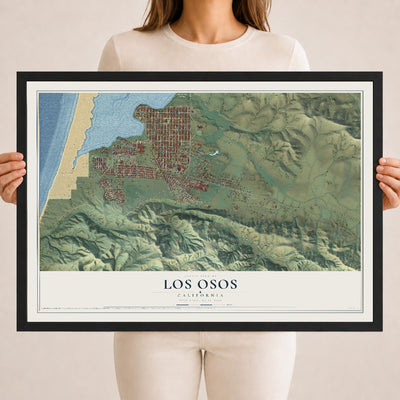 Map of Los Osos, California, 18 x 24 inch print in a black wood frame