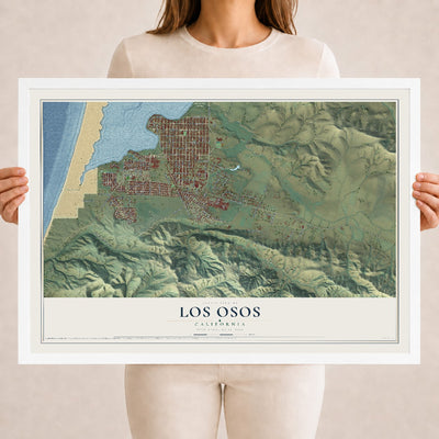 Map of Los Osos, California, 18 x 24 inch print in a white wood frame