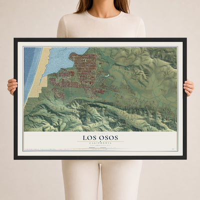Map of Los Osos, California, 24 x 36 inch print in a black wood frame