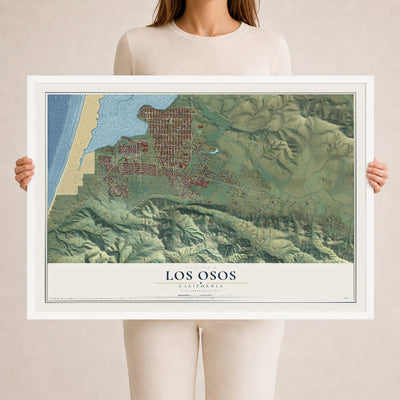 Map of Los Osos, California, 24 x 36 inch print in a white wood frame