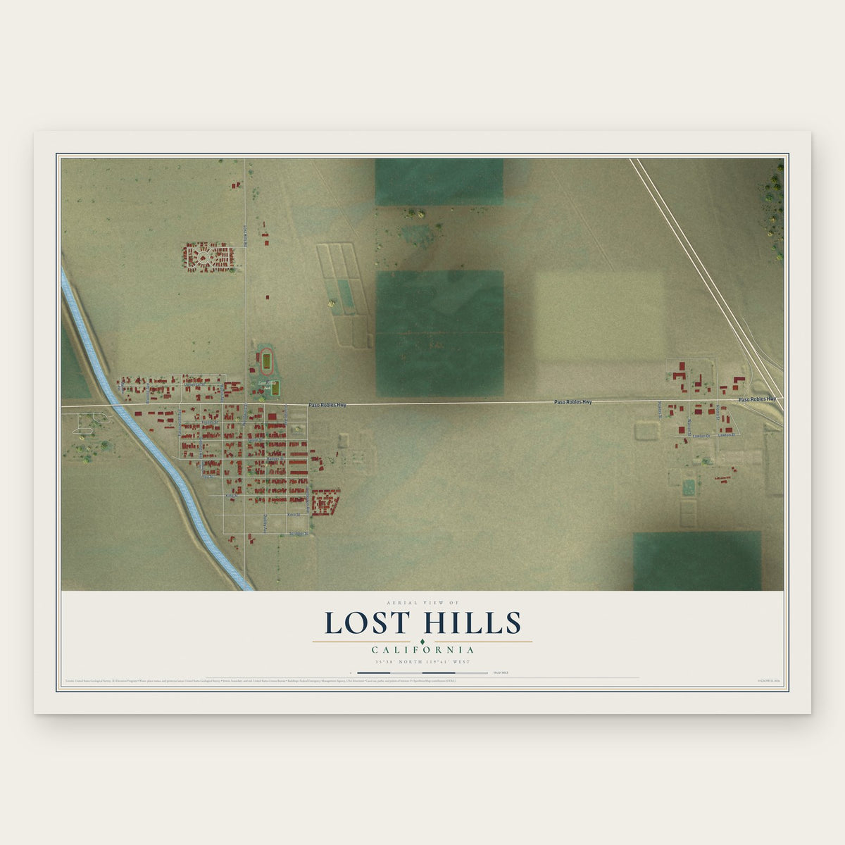 Lost Hills, California map print, the full design