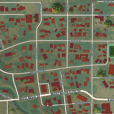 Close-up of the map of Loyalton, California print showing street and building detail