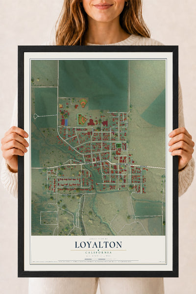 Map of Loyalton, California, 18 x 24 inch print in a black wood frame