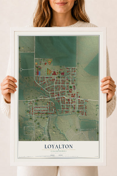Map of Loyalton, California, 18 x 24 inch print in a white wood frame
