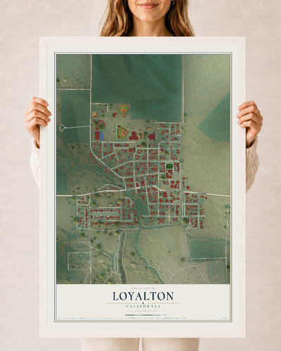 Map of Loyalton, California, 24 x 36 inch print in a white wood frame