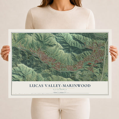 Map of Lucas Valley-Marinwood, California, 12 x 18 inch unframed archival matte print