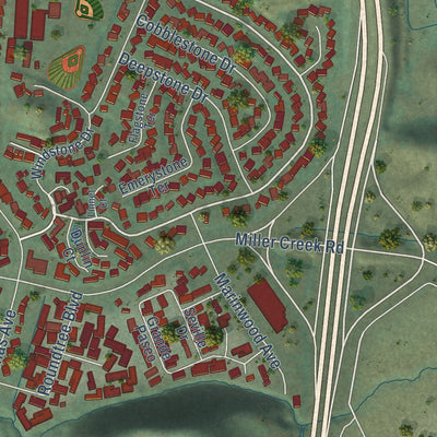 Close-up of the map of Lucas Valley-Marinwood, California print showing street and building detail
