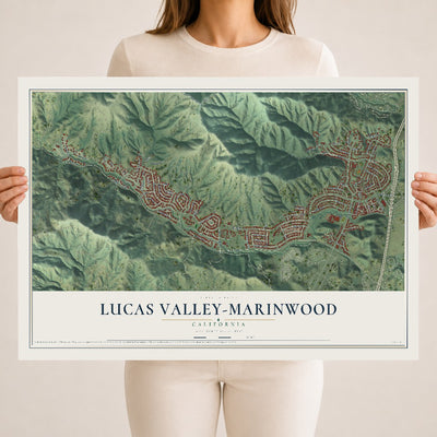 Map of Lucas Valley-Marinwood, California, 18 x 24 inch unframed archival matte print